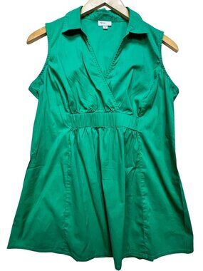 Mimi Women's Maternity Wrap V Neck Collared Mini Dress Sleeveless Size M Green